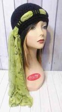 crochet womans handmade hat scarf chemo cancer beanie black olive green new