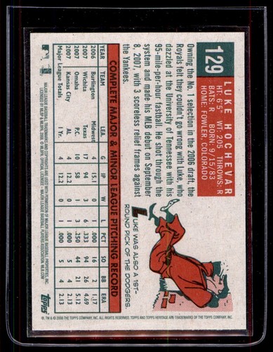 2008 Topps Heritage #129 Luke Hochevar GB SP Rookie - Picture 2 of 2
