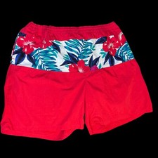Vintage JANTZEN Red Hawaiian Floral Swim Suit Trunks Shorts Sz 38 / L XL Unlined