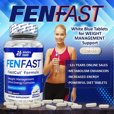 FENFAST  375  Diet Pills with Energy Enhancers 120 White/Blue Tablets