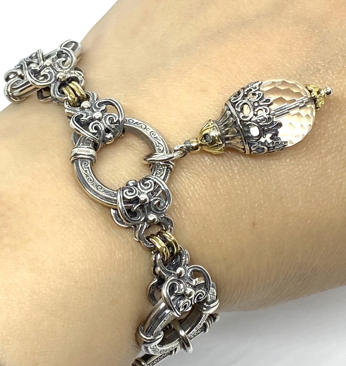 Konstantino Sterling Silver 18K. Gold Charm Bracelet. 8”. 52.6g