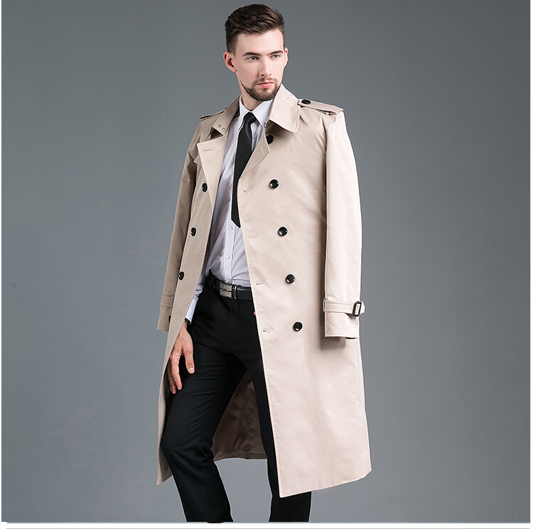 Mens Long Double Breasted Trench Coats Windbreaker British Jacket