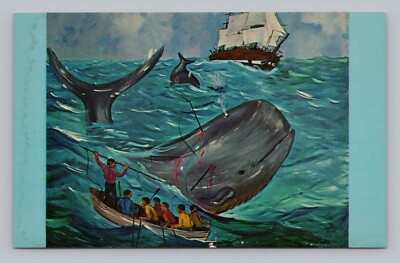 Postcard Lifesize Painting Whaling Pilgrim Theatre Museum Provincetown Mass