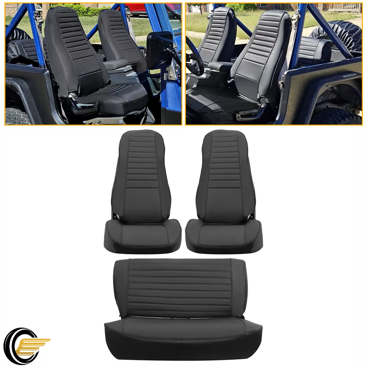 Black Front Rear Seat Covers Kit For Jeep Wrangler YJ 87 1995
