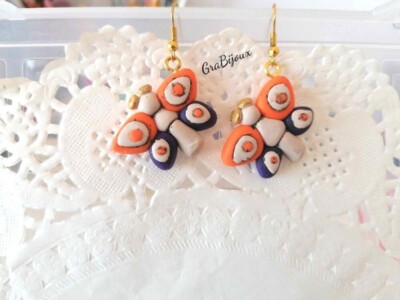 Fimo Ohrringe Ohrhänger Schmetterling orange-lila