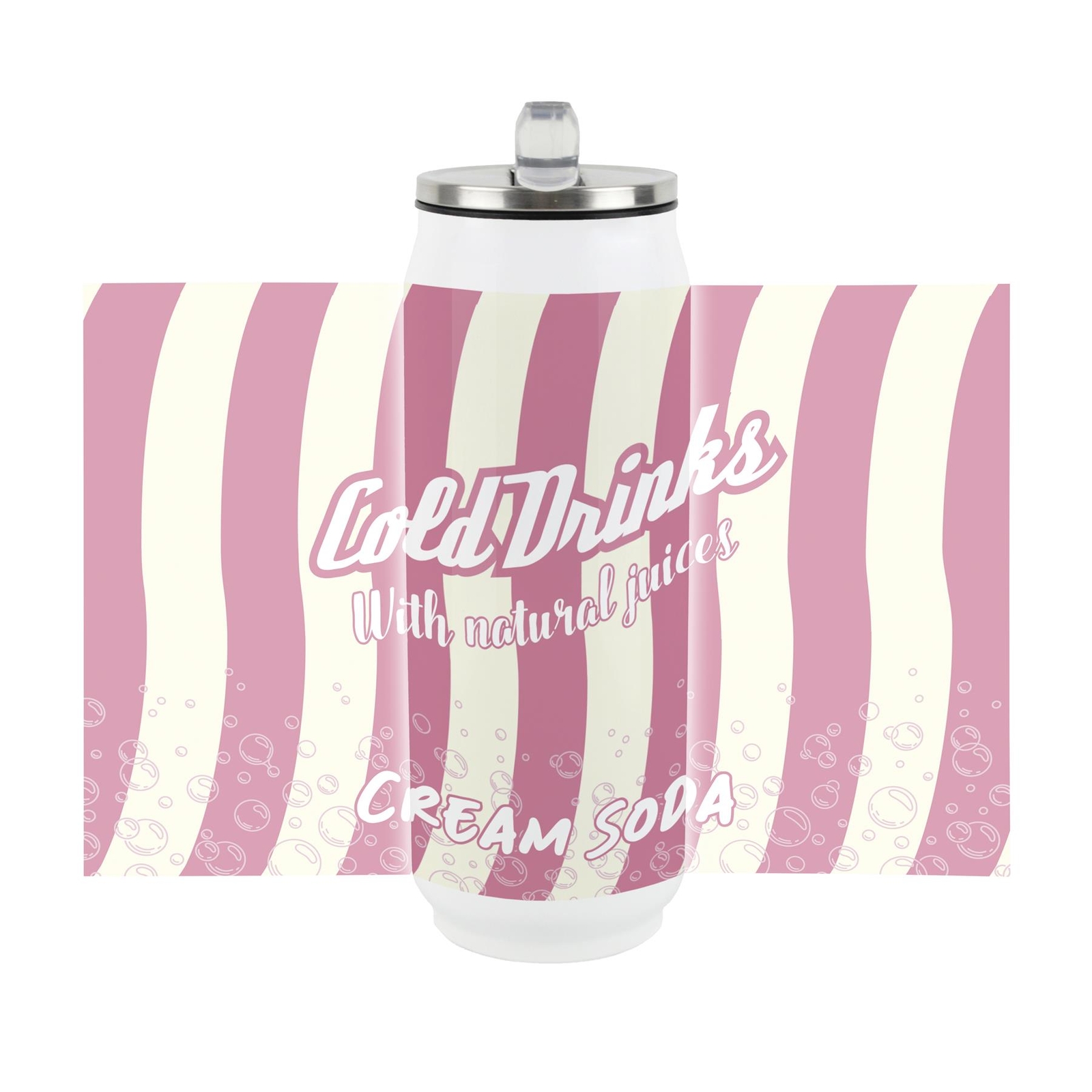Retro Cream Soda Can Large Drinking Flask with Straw - Travel Mug Gift