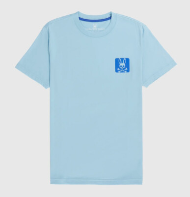 Psycho Bunny Men's Sky Blue Llyods Graphic Crew-Neck Short Sleeve T-Shirt