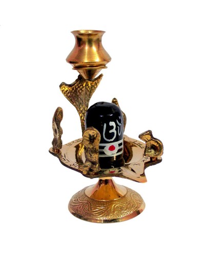 Idole Shiv Ling En Laiton – Webelkart – Petit Format Plaqué Or 6 Cm – Décoration Intérieure Pooja
