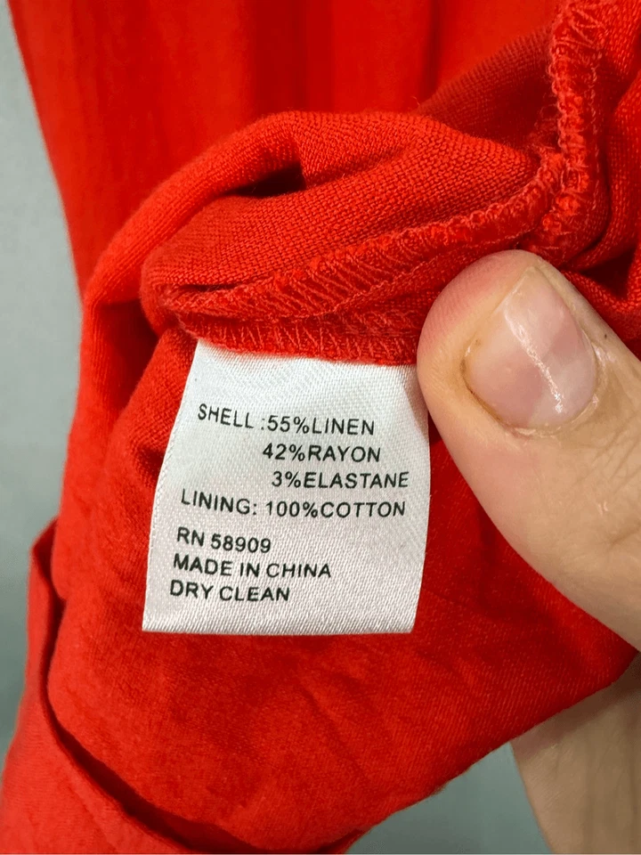 Antonio Melani Womens Red Tie Waist Linen Blend Wide Leg Jumpsuit Size 4 - Image 4 of 4