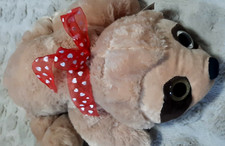 Dan Dee brown Floppy stuffed plush Sloth Tan With Red Bow White Hearts Glitter