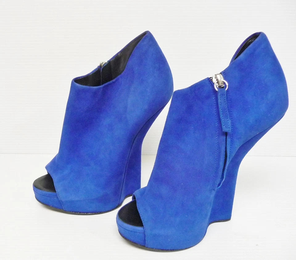 ❤️ Giuseppe Zanotti 高楔形蓝色麂皮绒厚底靴 35.5 (美国 5.5) — 第 2/4 张图片