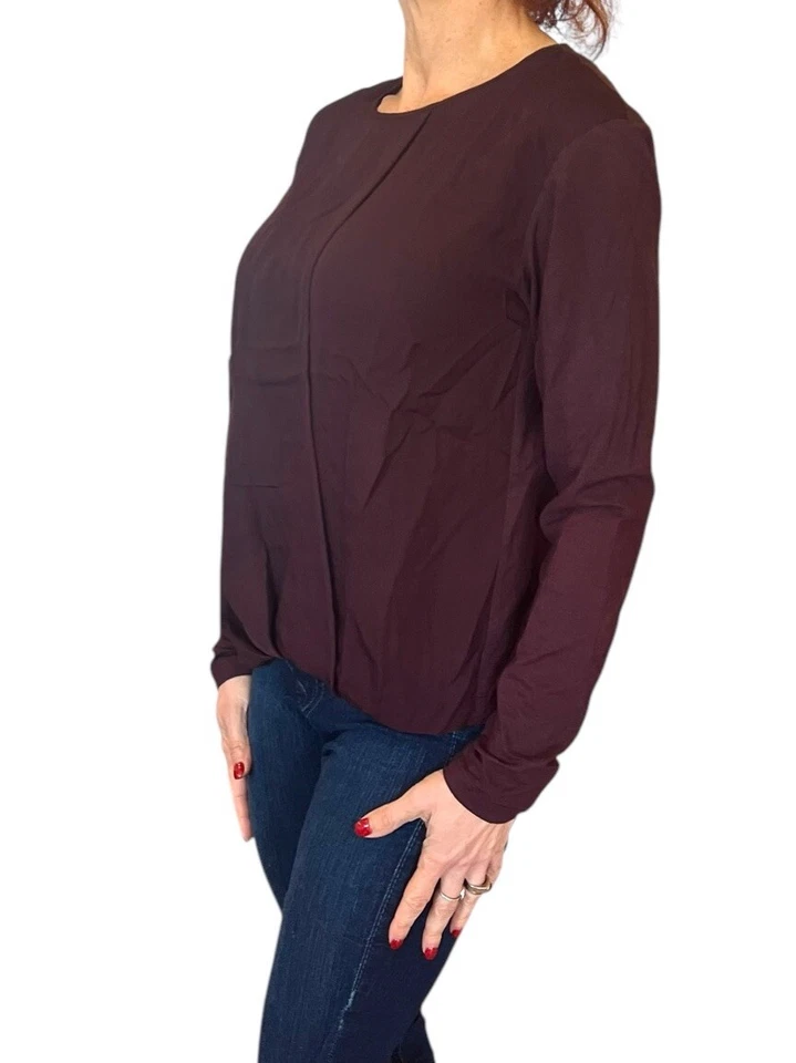 BLUSA DE SEDA TEORIA MÍDIA MISTA DRATE TOP ENVOLTÓRIO BORDÔ MANGA LONGA P - Imagem 4 de 4