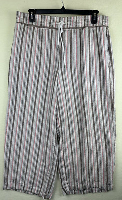 Time & TRU Linen Blend Pants Womens XL White Striped Wide Leg High Rise