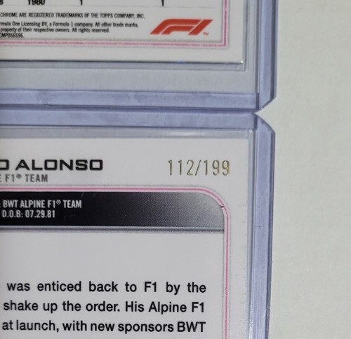 Lot (2) 2022 Topps Chrome FERNANDO ALONSO Purple Checker /199 #13, 115 Formula 1 - Bild 4 von 4