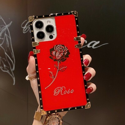Bling Glitter ROSE Flower Case For iPhone 17 Pro Max 16 15 14 13 12 11 XR Cover