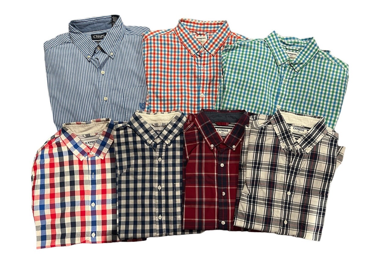 mens dress shirts express EXPRESS Men's Dress Shirt Button Down Long Sleeve Polka Dot White Size M Fitted