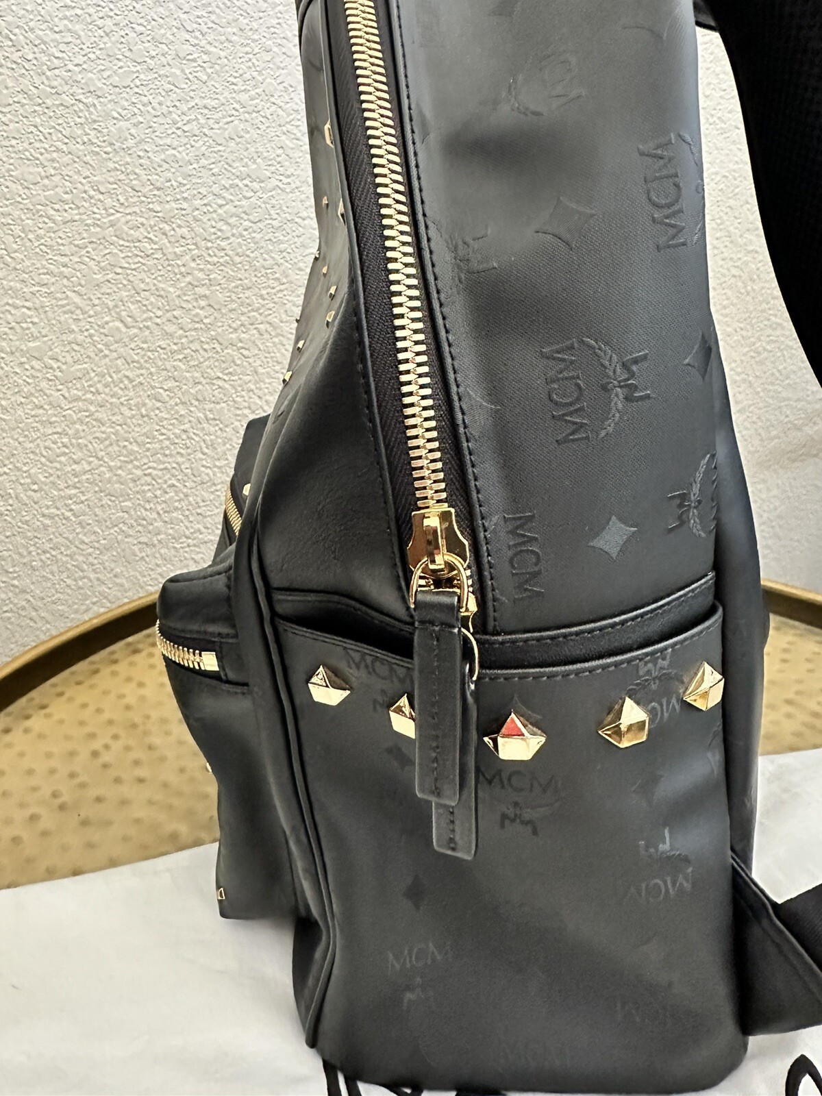 Authentic MCM Studs Leather and Canvas Backpack i… - image 8