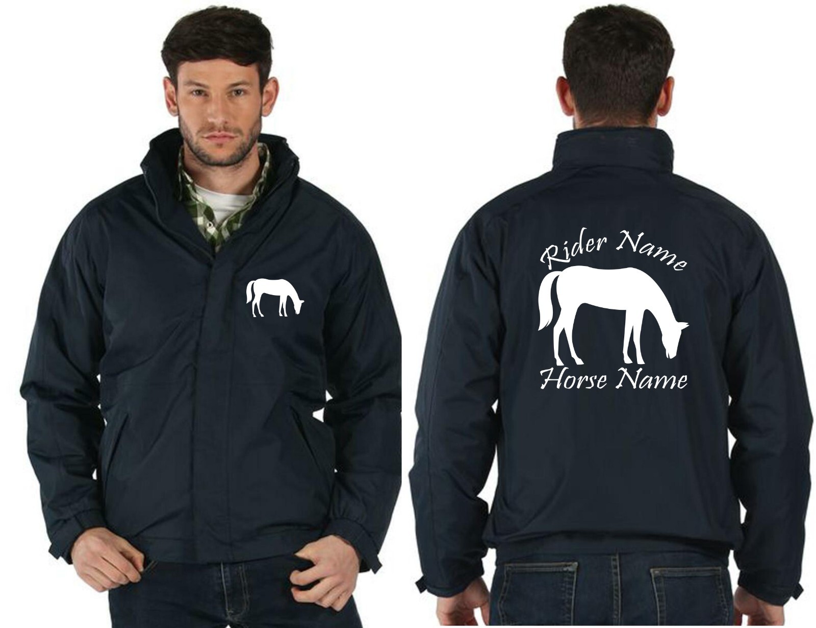 GIACCA CAVALLO PERSONALIZZATA IMPERMEABILE RIDER EQUESTRE PONY BOMBER CAPPOTTO REGALO DI NATALE