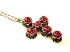 Rosa Templin Kette  Rosenkreuz  42 cm lang  Anhänger 5 cm 