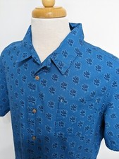 White Stuff Shirt Mens XL Blue Hawaiian Leaf Print Short Sleeved Cotton Pocket