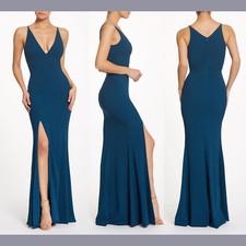 NWT $198 Dress the Population [ Medium ] Iris Crepe Trumpet Gown in Peacock G910