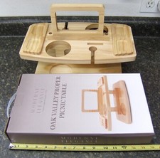 Portable Wine Picnic Table w 2 Bottle, 2 Wine Glass Holder, Carrying Handle WOOD