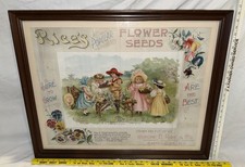 ANTIQUE RICE'S FLOWER SEEDS SIGN POSTER EARLY CAMBRIDGE NY FARM GARDEN VICTORIAN