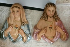 Vintage 1950s Chalkware Sacred Heart Jesus  Immaculate Heart Mary Wall Plaques