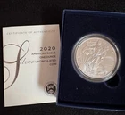 2020 W American Eagle 1 Oz. Silver Burnished Uncirculated Coin with OGP/COA.