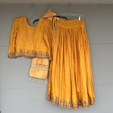 Silk Lehenga Set Marigold Saffron Brocade Haldi Diwali Festive 3p