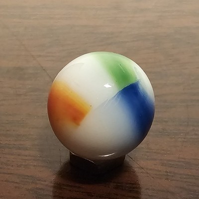 Vintage Akro Agate Tri-color Green Blue Orange  .593 Glass Marble