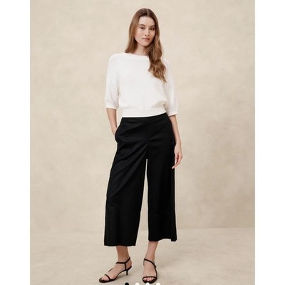 New Banana Republic Pants XL Wide Leg Cropped Easy Linen Blend Flowy Black NWT