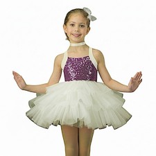 Party Time Child X-Small Dance Costume PLUM Sequin  IVORY Ruffles Ballet Tutu