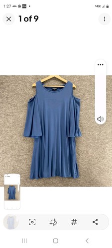 Nina Leonard Dress Women XL Blue Shift Short Cold Shoulder 3/4 Sleeve Casual