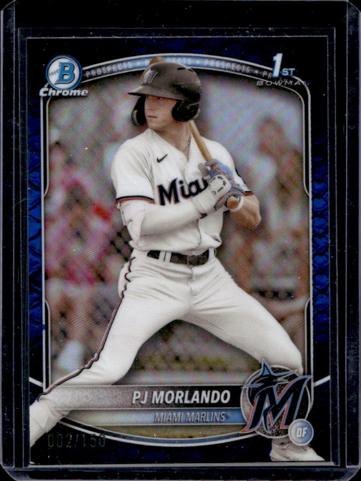 2025 Bowman PJ Morlando Chrome Reptilian Blue Refractor 1st #/150 Marlins