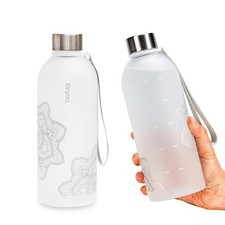 32 OZ 1 Liter Time Marker Water Bottle Frosted Durable Plastic With Strap - R...