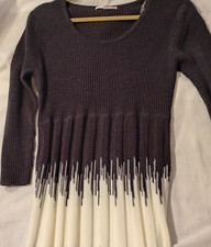 Studio One New York Colorblock Sweater Dress Beaded Trim Midi Long Sleeve L