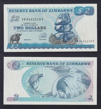 Zimbabwe 2 Dollars 1994 P.-1d Long Collar Watermark Uncirculated