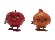 Masudaya Modern Vintage Wind-up Toys Smiling Onion And Tomato Set Working 3"