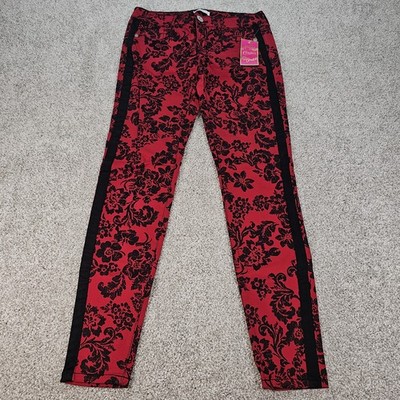 Candies Floral Pants Red/Black Womens Size 3 Juniors 28in Waist Retro Goth