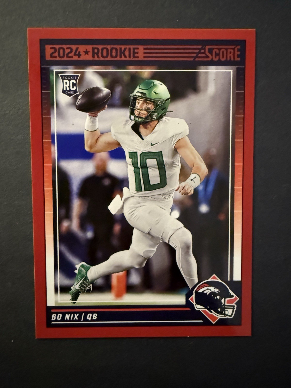 2024 Panini Score Rookies Bo Nix #332 Red Rookie RC Denver Broncos Centered