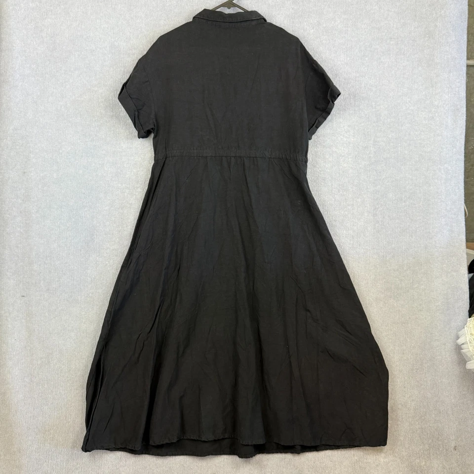 Vestido Serafina Mujer 14 Negro Camisa Mezcla de Lino Bolsillos Corbata Cintura Midi Foto 4 de 4