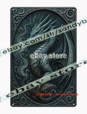 Ice Dragon Relief Tin Sign 3D look Fantasy Wall Art