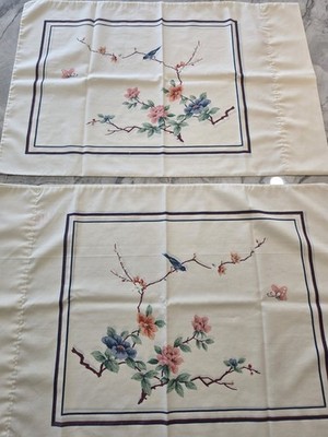  Vtg 70s Springmaid Tranquility Pillowcases Pair Bird Butterfly Floral Chinoiser