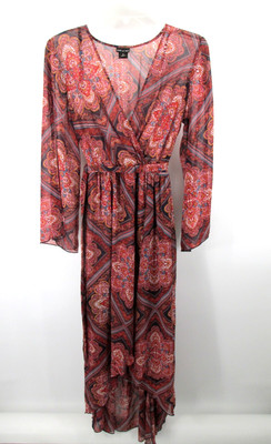 KATE AND LILY Maxi Faux Wrap Dress Women 8 Sheer Boho Romantic Fairy Party Flowy