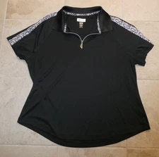 Greg Norman women's black/white print stretch short-sleeved golf shirt Sz XL