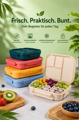 Hochwertige Bento Lunchbox mit 4 Fächern   Perfekt für Schule, Kindergarten