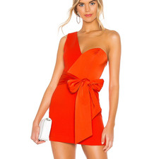 NBD One Shoulder Mini Cocktail Dress XS Bustier Red Orange Designer $200 NEW