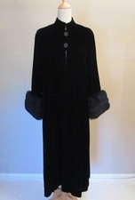 Vintage 1960s Lilli Diamond Black Velvet Rayon Coat w/ Faux Fur Cuffs NOS Unworn