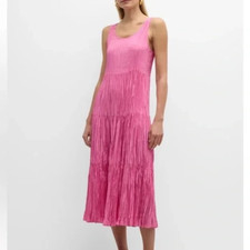 NWT 378 Eileen Fisher Crushed Silk Tiered Full Dress XS Tulip Pink